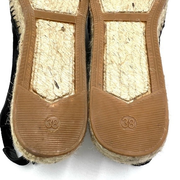 French Connection Women's Lucya‎ Black Leather Peep Toe Espadrille Sandals Shoes - Picture 12 of 16